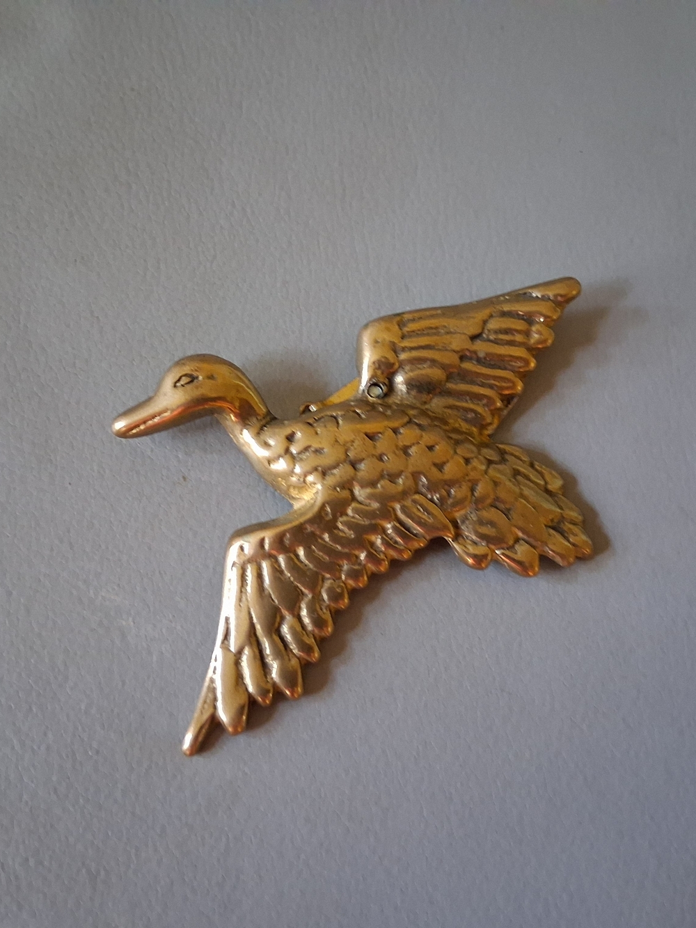 Vintage Solid Brass Flying Mallard Duck Wall Hanging